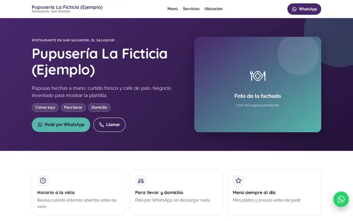 Ejemplo de demo para restaurantes: Pupusería La Ficticia (Ejemplo)