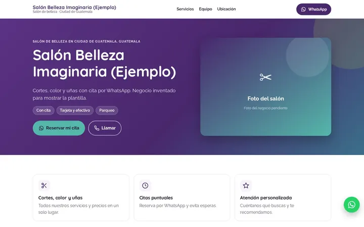 Ejemplo de demo para salones de belleza: Salón Belleza Imaginaria (Ejemplo)