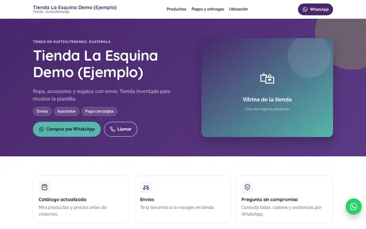 Ejemplo de demo para tiendas y emprendimientos: Tienda La Esquina Demo (Ejemplo)